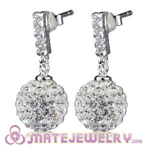 10mm Czech Crystal Ball Dangle Earrings With Sterling Silver Inlay CZ Hook 
