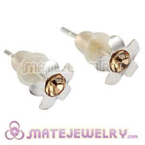 Cheap Sterling Silver Flower With Yellow CZ Stud Earrings