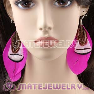 Pink Tibetan Jaderic Bohemia Grizzly Feather Earrings 