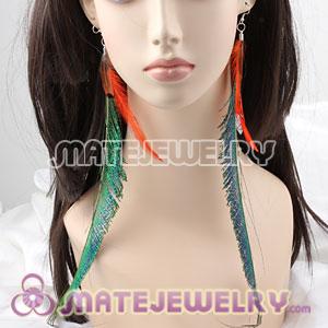 Big Green Extra Long Feather Earrings For Sale