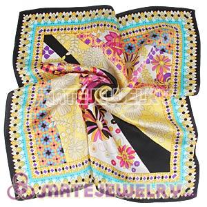 Wholesale Black Border 50X50CM Printed Floral Silk Scarves Natural Small Square Pure Silk Scarf
