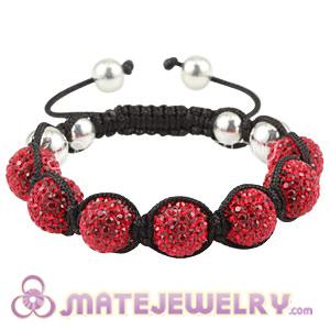 12mm Pave Red Czech Crystal Handmade String Bracelets With Sterling Silver Bead