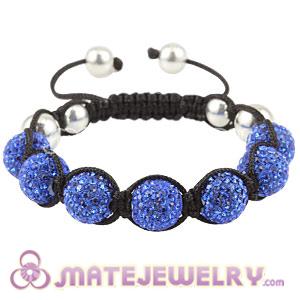 12mm Pave Blue Czech Crystal Handmade String Bracelets With Sterling Silver Bead