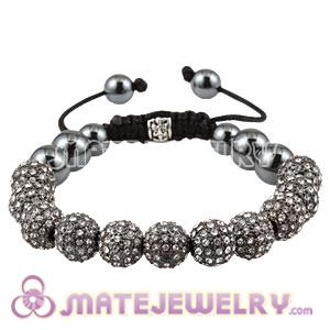 White Crystal Disco Ball Bead Sambarla Style Bracelet With Hematite 