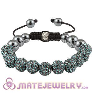 Cyan Crystal Disco Ball Bead Sambarla Style Bracelet With Hematite 