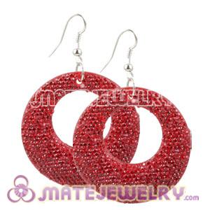 Wholesale Basketball Wives Red Crystal Circle Bamboo Hoop Earrings 