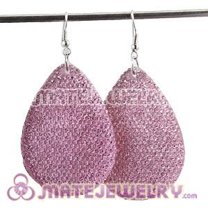 Wholesale Pink Crystal Basketball Wives Teardrop Bamboo Hoop Earrings 