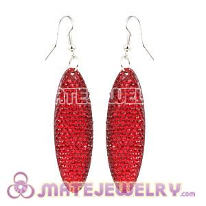 Wholesale Red Crystal Basketball Wives Bamboo Hoop Earrings 