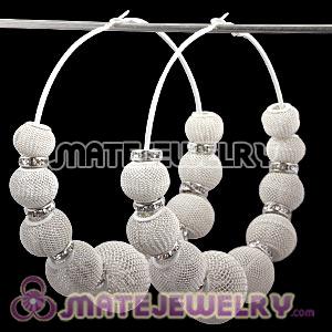 Wholesale 90mm White Basketball Wives Mesh Hoop Earrings With Spacer Beads 