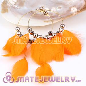 Wholesale Orange Basketball Wives Feather Hoop Earrings With Beads 
