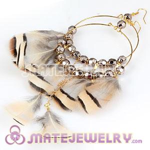 Wholesale Grizzly Basketball Wives Feather Hoop Earrings With Beads 
