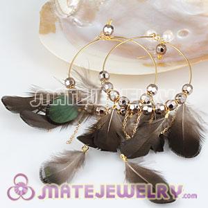 Wholesale Black Basketball Wives Feather Hoop Earrings With Beads 