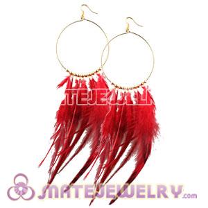 Wholesale Red Basketball Wives Feather Hoop Earrings