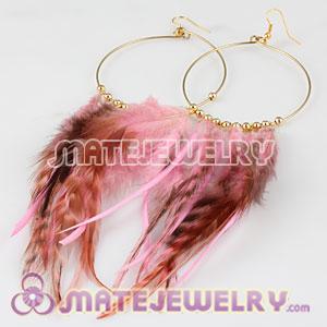 Wholesale Pink Basketball Wives Feather Hoop Earrings