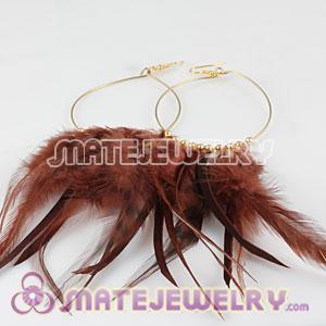 Wholesale Brown Basketball Wives Feather Hoop Earrings