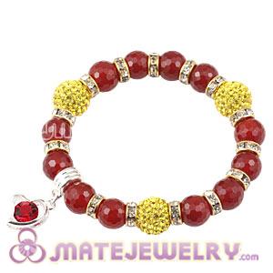 Faceted Red Agate Beaded Basketball Wives Bracelets With Czech Crystal Beads 
