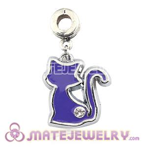Platinum Plated Alloy Enamel European Cat Charms With Stone  