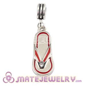 Platinum Plated Alloy Enamel European Slipper Charms With Stone  