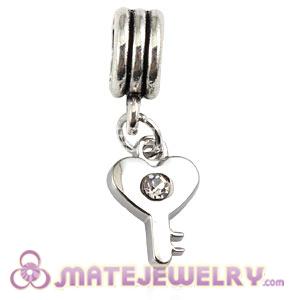 Platinum Plated Alloy European Key Charms With Stone 