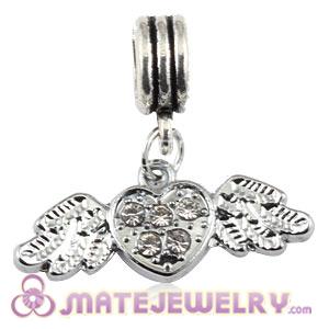 Platinum Plated Alloy European Flying Heart Charms With Stone 
