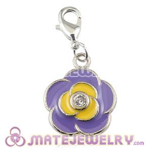 Platinum Plated Alloy Enamel European Jewelry Flower Charms With Stone 
