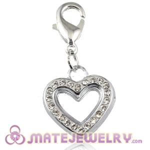 Wholesale Platinum Plated Alloy European Jewelry Heart Charms With Stone  