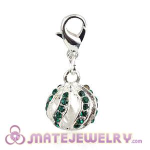 Wholesale Silver Plated Alloy European Charms With Green Stone 