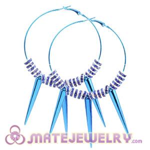 70mm Blue Basketball Wives Inspired Spike Hoop Earrings 