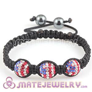 Fashion Macrame Bracelets With Crystal Flag Of The USA Beads And Hematite 