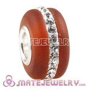 Wholesale Kerastyle Brown Frosted Glass Silver Core Bead With Austrian Crystal  
