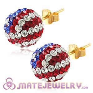 10mm Czech Crystal The Old Glory Bead Gold Plated Silver Stud Earrings 