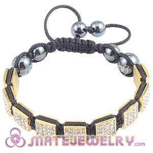 Golden Handmade Pave Crystal Square Alloy Bracelets With Hematite