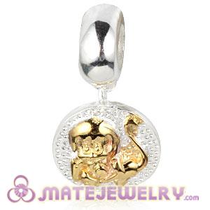Gold Plated Sterling Silver Chinese Zodiac Monkey Dangle Charm Bead Wholesale