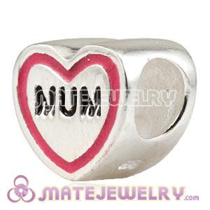 Sterling Silver European Enamel Heart Charm With Mum Writtened For Mother Day 