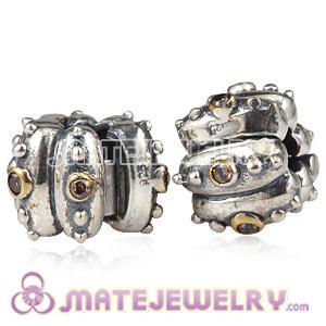Wholesale European Sterling Silver Fusion Clip Beads With Brown CZ Stone 