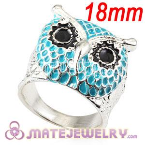 Wholesale 18mm Unisex Silver Plated Enamel Blue Owl Finger Ring 