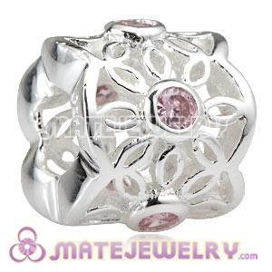 Authentic 925 Sterling Silver Radiance Charm Beads With Pink CZ Stones 