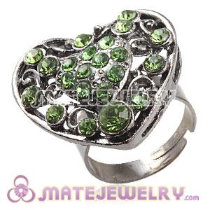 Wholesale Unisex Gun Black Plated Green Crystal Heart Finger Ring  