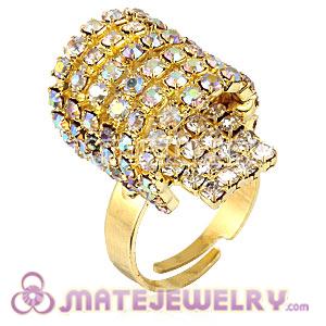 Wholesale Unisex Gold Plated Crystal Semi Circle Finger Ring  