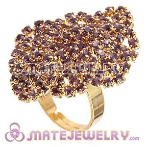 Wholesale Gold Plated Pink Crystal Flower Ring For Women 