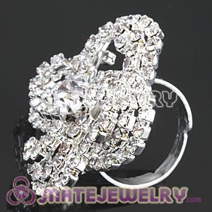 Wholesale Silver Plated White Crystal Flower Ring For Women 