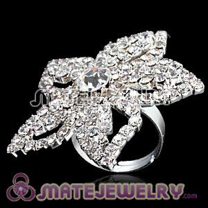 Wholesale Silver Plated White Crystal Flower Ring For Women 