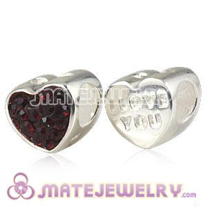 Wholesale 925 Sterling Silver I love You Heart Charm Beads With Austrian Crystal 