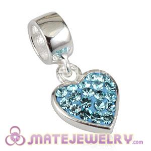 Wholesale 925 Sterling Silver Heart Dangle Charms With Cyan Austrian Crystal