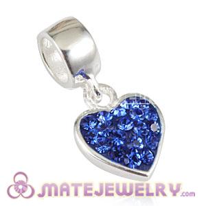 Wholesale 925 Sterling Silver Heart Dangle Charms With Blue Austrian Crystal