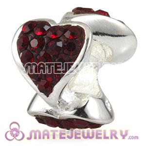 Wholesale 925 Sterling Silver Sparkling Heart Charms With Red Austrian Crystal