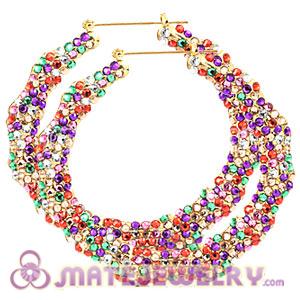 Wholesale 85mm Colorful Basketball Wives Bamboo Crystal Hoop Earrings
