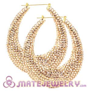 76X90mm Gold Basketball Wives Bamboo Crystal Water Drop Earrings
