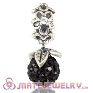Silver European Forever Bloom Dangle Charms 8mm Black Czech Crystal Beads