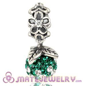 Silver European Forever Bloom Dangle Charms 8mm Green-White Czech Crystal Beads